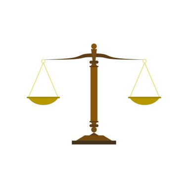 Adalet vektör illüstrasyonunu ölçeklendirir. Hukuk firması, hukuk büroları, lüks logo tasarım ilhamı. Kanun dengesi sembolü. Libra düz dizayn. Adalet, ölçüm, seçim ve denge kavramı.