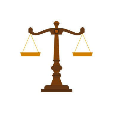 Adalet vektör illüstrasyonunu ölçeklendirir. Hukuk firması, hukuk büroları, lüks logo tasarım ilhamı. Kanun dengesi sembolü. Libra düz dizayn. Adalet, ölçüm, seçim ve denge kavramı.
