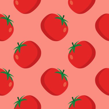 Kırmızı domatesler kusursuz desenli vektör çizimi. Taze sebzeler. Yemek Geçmişi. Yiyecek ambalaj kağıdı ve ambalaj için harika. Ekolojik vejetaryen gıda geçmişi. Çiftlik pazarı ürünü.