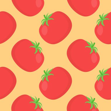 Kırmızı domatesler kusursuz desenli vektör çizimi. Taze sebzeler. Yemek Geçmişi. Yiyecek ambalaj kağıdı ve ambalaj için harika. Ekolojik vejetaryen gıda geçmişi. Çiftlik pazarı ürünü.