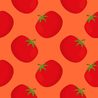 Kırmızı domatesler kusursuz desenli vektör çizimi. Taze sebzeler. Yemek Geçmişi. Yiyecek ambalaj kağıdı ve ambalaj için harika. Ekolojik vejetaryen gıda geçmişi. Çiftlik pazarı ürünü.
