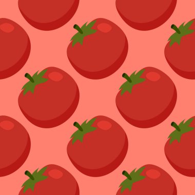Kırmızı domatesler kusursuz desenli vektör çizimi. Taze sebzeler. Yemek Geçmişi. Yiyecek ambalaj kağıdı ve ambalaj için harika. Ekolojik vejetaryen gıda geçmişi. Çiftlik pazarı ürünü.
