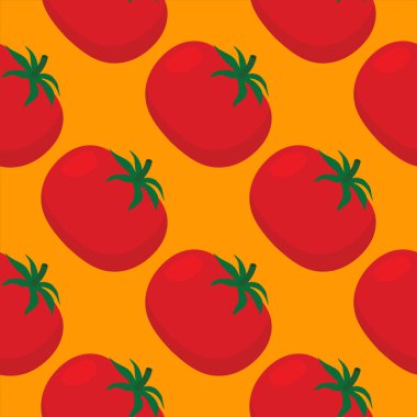 Kırmızı domatesler kusursuz desenli vektör çizimi. Taze sebzeler. Yemek Geçmişi. Yiyecek ambalaj kağıdı ve ambalaj için harika. Ekolojik vejetaryen gıda geçmişi. Çiftlik pazarı ürünü.