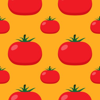 Kırmızı domatesler kusursuz desenli vektör çizimi. Taze sebzeler. Yemek Geçmişi. Yiyecek ambalaj kağıdı ve ambalaj için harika. Ekolojik vejetaryen gıda geçmişi. Çiftlik pazarı ürünü.
