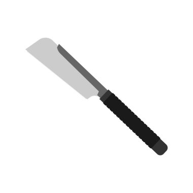 Japon el yapımı düz tasarım vektör çizimi. Beyaz arka planda turuncu saplı demir testeresi. Marangoz ya da tamirci düz çizgi film tarzında el testeresi vektör ikonu. İnşaat aleti. Japon testere