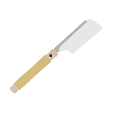 Japon el yapımı düz tasarım vektör çizimi. Beyaz arka planda turuncu saplı demir testeresi. Marangoz ya da tamirci düz çizgi film tarzında el testeresi vektör ikonu. İnşaat aleti. Japon testere