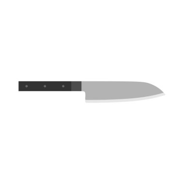 Santoku Japon mutfak bıçağı düz tasarım vektörü Illustration beyaz arka planda izole. Geleneksel Japon mutfak bıçağı çelik saplı ve tahta saplı..