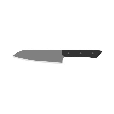 Santoku Japon mutfak bıçağı düz tasarım vektörü Illustration beyaz arka planda izole. Geleneksel Japon mutfak bıçağı çelik saplı ve tahta saplı..