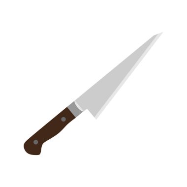 Garasuki Japon mutfak bıçağı düz tasarım vektör çizimi beyaz arka planda izole edildi. Geleneksel Japon mutfak bıçağı çelik saplı ve tahta saplı..