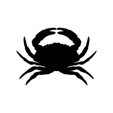 Yengeç siluetinin vektör görüntüsü. Yiyecek uygulamaları ve web siteleri için yengeç ya da kabuklu deniz ürünü ikonu. Yiyecek ambalajı ya da restoran tasarımı için deniz ürünleri dükkânı logosu marka şablonu.