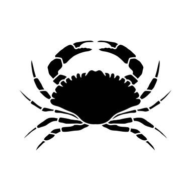 Yengeç siyah ve beyaz logo vektör çizimi. Yiyecek ambalajı ya da restoran tasarımı için deniz ürünleri dükkânı logosu marka şablonu.