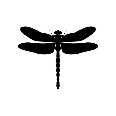 Yusufçuk siyah ve beyaz siluet vektör çizimi. Beyaz arka planda yusufçuk böceğinin el çizimi