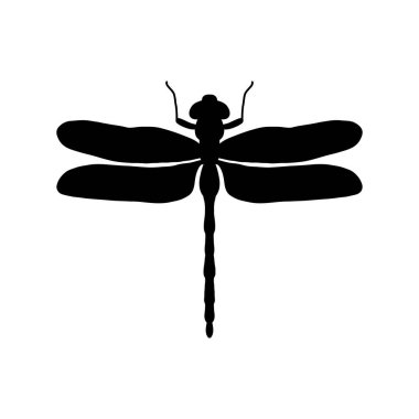 Yusufçuk siyah ve beyaz siluet vektör çizimi. Beyaz arka planda yusufçuk böceğinin el çizimi