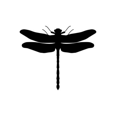 Yusufçuk siyah ve beyaz siluet vektör çizimi. Beyaz arka planda yusufçuk böceğinin el çizimi