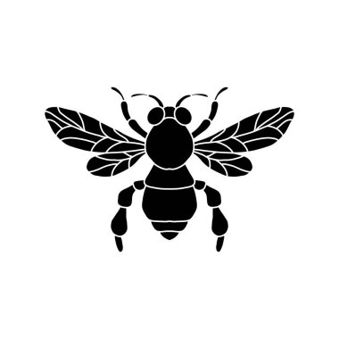Bal Arısı Simgesi. Beyaz arka planda Siyah Arı. Vektör Siluet. Bal ürünleri, paket, tasarım için böcek silueti vektör çiziminin grafiksel çizimi.