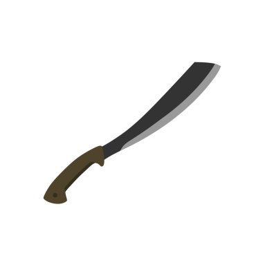 Parang pala düz tasarım vektör çizimi beyaz arkaplanda izole edildi. Savaş silahları, vektör modelleri. Avcı kılıcı ve avcı bıçağı. Koruma konsepti. Savaşçı kılıçları