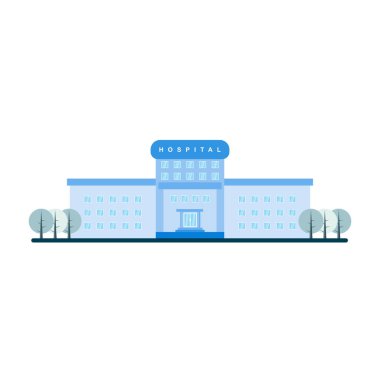 Hastane binası düz tasarım vektör çizimi beyaz arka planda izole edildi. Hastane tıbbı sağlık vektör çizimi inşa etmek