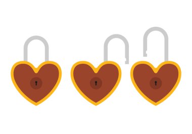 Asma kilit simgesi düz, kilitli ve açık, düz tasarım vektör çizimi. Açık ve kapalı kilitler beyaz arkaplanda izole edildi