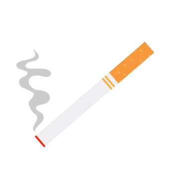 Düz bir şekilde sigara ikonu yakmak. Beyaz izole arkaplanda duman vektörü çizimi. Nikotin işi konsepti. sigara ikonu vektör illüstrasyonu.