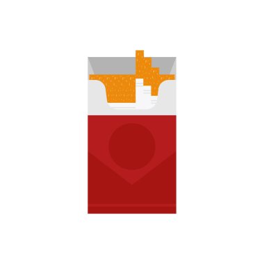 Sigaralar beyaz arka planda izole edilmiş düz tasarım vektör çizimi paketler. Sigara paketini düz aç. duman problemi konsepti, uyuşturucu, ürün, üretim, tütün, sigara sembolü.