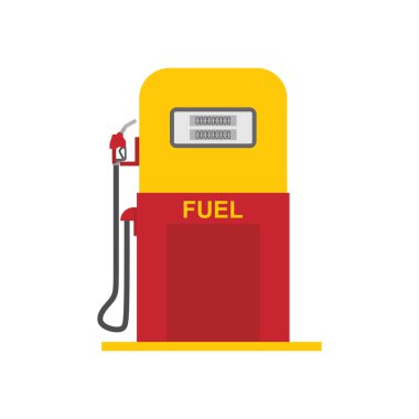 Benzin ya da benzin istasyonu. Benzin pompası pompası ve benzin pompası düz tasarım vektör çizimi. Benzin, petrol, yakıt, dizel pompa..