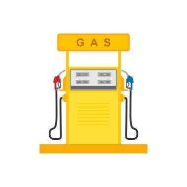 Benzin ya da benzin istasyonu. Benzin pompası pompası ve benzin pompası düz tasarım vektör çizimi. Benzin, petrol, yakıt, dizel pompa..