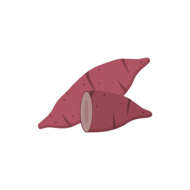 Tatlı patates yassı tasarım vektör çizimi. Doğal yiyecekler, sebze ikonları. Düz vektör çizimi beyaz arkaplanda izole edildi. 