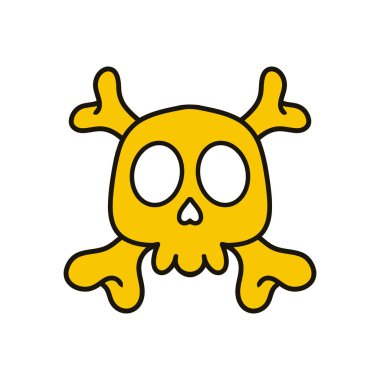 Sarı kafatası çizgi filmi düz tasarım vektör çizimi. Crossbones çizgi filmi