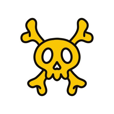 Sarı kafatası çizgi filmi düz tasarım vektör çizimi. Crossbones çizgi filmi