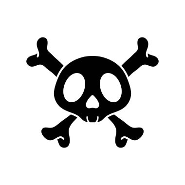 Çapraz kemikler karikatür vektör çizimi. Siyah beyaz kafatası çizgi filmi. İnsan iskeleti. İskelet tehlikesi. Cadılar Bayramı Tasarımları ve Sağlık Uyarıları için Ürkütücü Vektör Çizimi. Zehir Sembolü