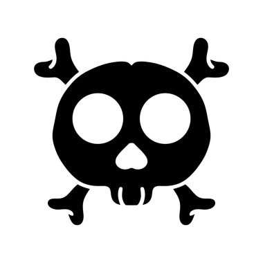 Çapraz kemikler karikatür vektör çizimi. Siyah beyaz kafatası çizgi filmi. İnsan iskeleti. İskelet tehlikesi. Cadılar Bayramı Tasarımları ve Sağlık Uyarıları için Ürkütücü Vektör Çizimi. Zehir Sembolü