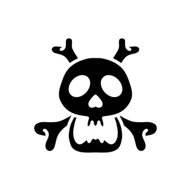 Çapraz kemikler karikatür vektör çizimi. Siyah beyaz kafatası çizgi filmi. İnsan iskeleti. İskelet tehlikesi. Cadılar Bayramı Tasarımları ve Sağlık Uyarıları için Ürkütücü Vektör Çizimi. Zehir Sembolü