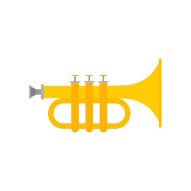 Müzikal enstrüman trompet düz tasarım çizimi. Kayıt şirketi, stüdyo veya müzik grubu için trompet logotype.