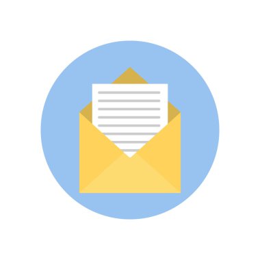 Zarf simgesini aç. Web tasarımı için açık zarf vektör simgesinin düz çizimi. İçinde belge olan bir zarf aç. Yeni mektup. Yazışmalar gönderiliyor.