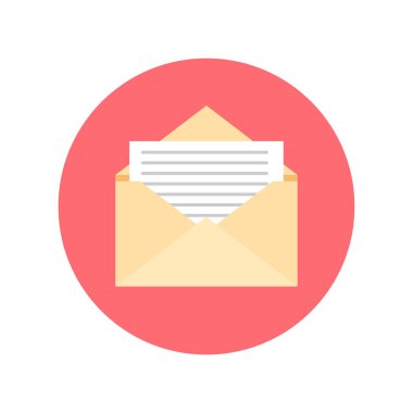 Zarf simgesini aç. Web tasarımı için açık zarf vektör simgesinin düz çizimi. İçinde belge olan bir zarf aç. Yeni mektup. Yazışmalar gönderiliyor.
