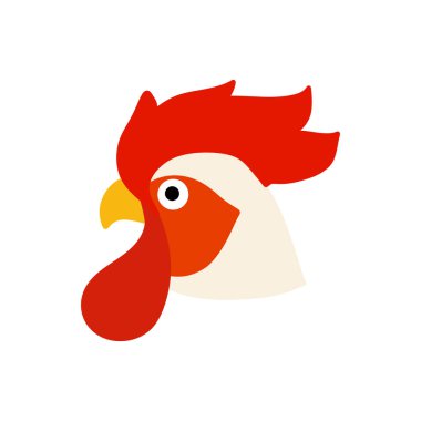 Tavuk yassı tasarım vektör çizimi. Kümes hayvanları için horoz maskotu elle çizilmiş..