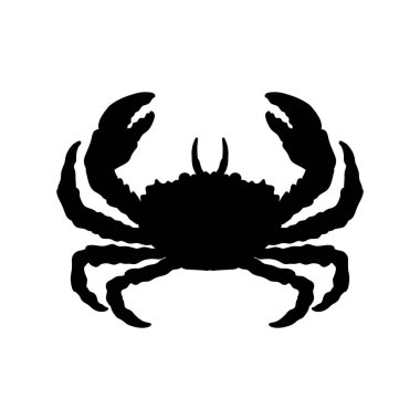 Siyah ve beyaz yengeç silueti beyaz arkaplanda izole edilmiş yengeç