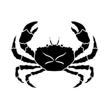 Beyaz arka planda izole edilmiş deniz yengeci silueti. Deniz ürünleri dükkanı logosu, tabela, restoran menüsü, balık pazarı, afiş, poster tasarımı şablonu.