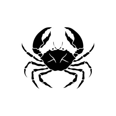 Beyaz arka planda izole edilmiş deniz yengeci silueti. Deniz ürünleri dükkanı logosu, tabela, restoran menüsü, balık pazarı, afiş, poster tasarımı şablonu.