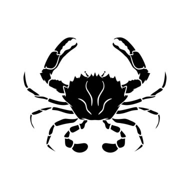 Beyaz arka planda izole edilmiş deniz yengeci silueti. Deniz ürünleri dükkanı logosu, tabela, restoran menüsü, balık pazarı, afiş, poster tasarımı şablonu.