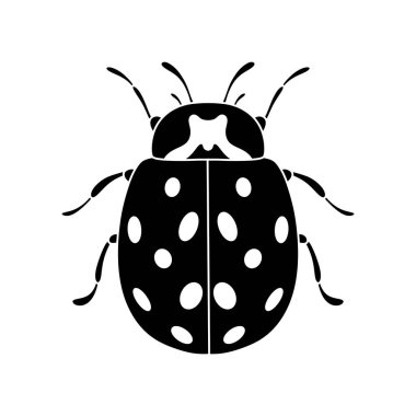 Uğur böceği siyah ve beyaz vektör simgesi beyaz arkaplanda izole edildi