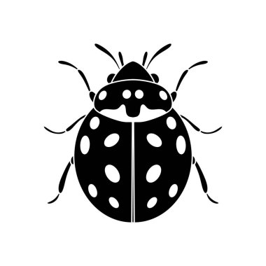Uğur böceği siyah ve beyaz vektör simgesi beyaz arkaplanda izole edildi