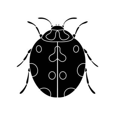 Uğur böceği siyah ve beyaz vektör simgesi beyaz arkaplanda izole edildi