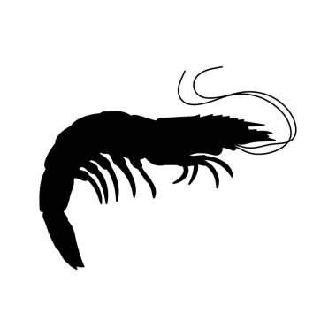 Basit karides silueti vektör çizimi, karides balığı silueti çizimi.