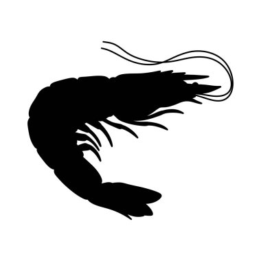 Basit karides silueti vektör çizimi, karides balığı silueti çizimi.