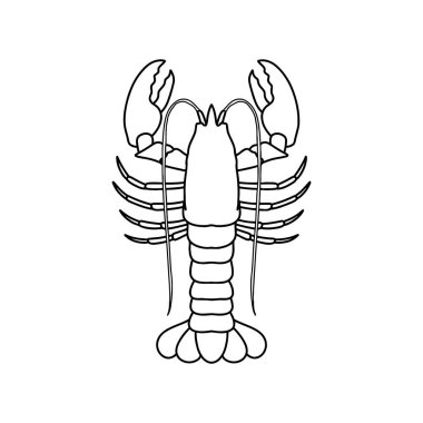 Kerevit ıstakoz çizgisi çizimi beyaz arka planda izole edilmiş. Restoran, mutfak, deniz ürünleri menüsü, balıkçılık, kıyı dekorasyonu için deniz ürünleri ıstakozu çizimi. Deniz hayatı ve mutfak konsepti..