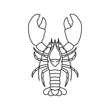 Kerevit ıstakoz çizgisi çizimi beyaz arka planda izole edilmiş. Restoran, mutfak, deniz ürünleri menüsü, balıkçılık, kıyı dekorasyonu için deniz ürünleri ıstakozu çizimi. Deniz hayatı ve mutfak konsepti..