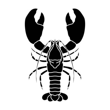 Istakozun siyah beyaz çizimi. Kerevit vektör çizimi. Bir karidesin siluet vektörü. Karides ya da kaplan karidesi. Deniz ürünleri restoranı logosu, menü, mutfak.