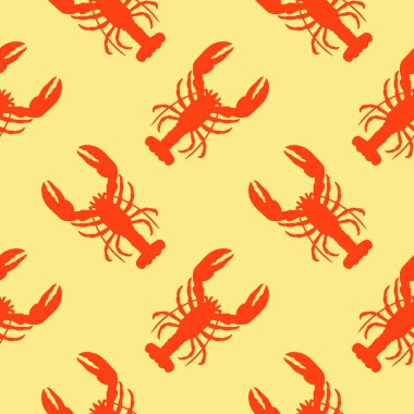 Istakoz ya da kerevit düz dizayn, kusursuz desenli vektör çizimi. El çizimi, pürüzsüz desen ve sınır. Deniz ve deniz canlıları kavramı, yaz ve tatil