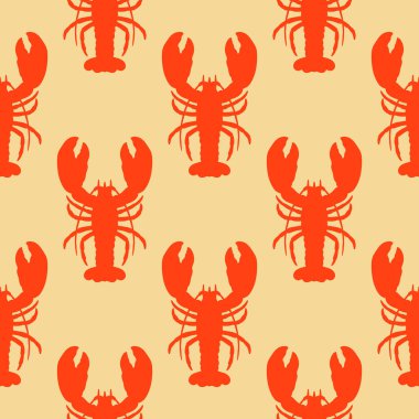 Istakoz ya da kerevit düz dizayn, kusursuz desenli vektör çizimi. El çizimi, pürüzsüz desen ve sınır. Deniz ve deniz canlıları kavramı, yaz ve tatil